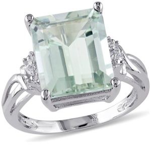 DELMAR Sterling Sliver Emerald Cut Prasiolite & White Topaz Ring, Green, Size 7